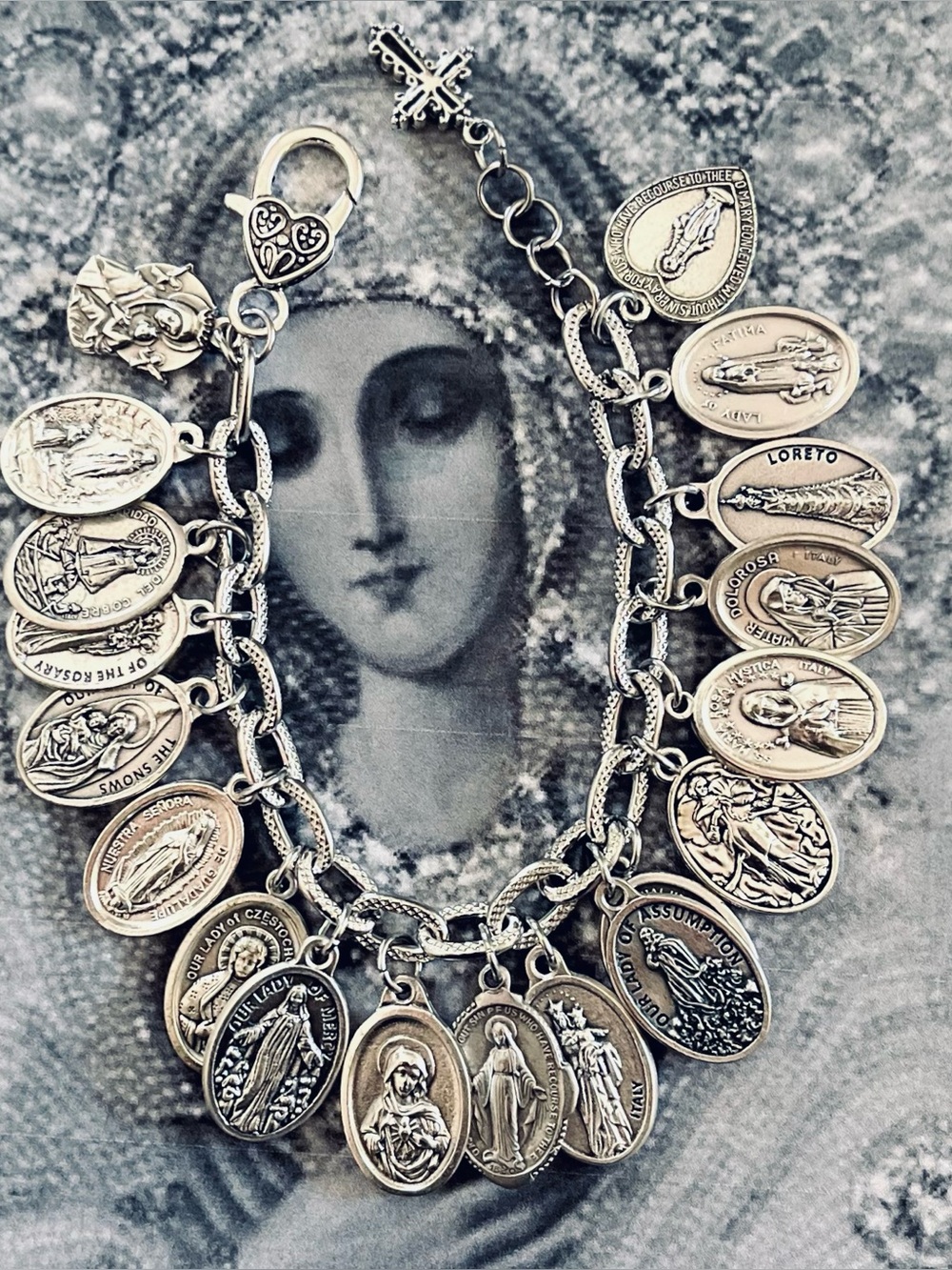 Virgin Mary Charm Bracelet: Our Lady Italian Medals Chunky Bracelet